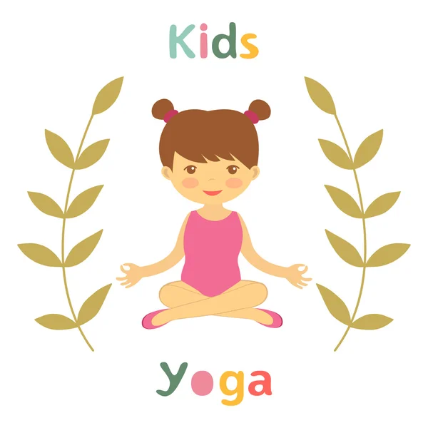 Cute yoga kids card with little girl — Stock Vector