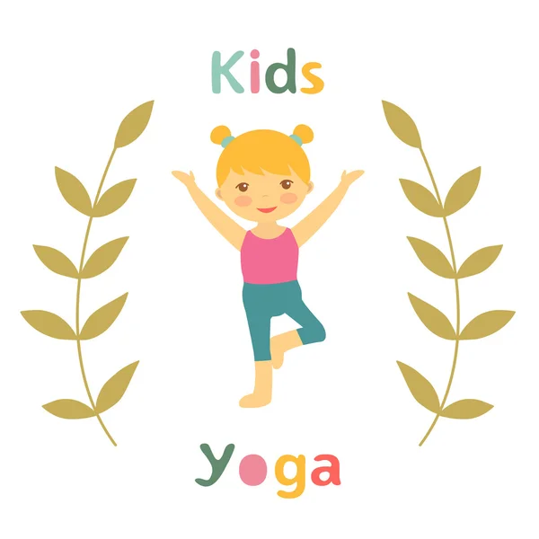 Cute yoga kids card with little girl — Stock Vector