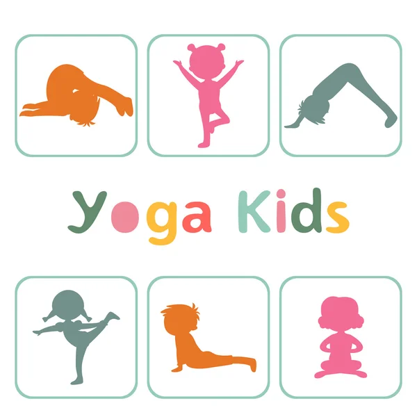 Lindas siluetas para niños de yoga — Vector de stock