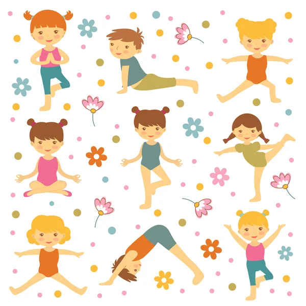 Lindos niños de yoga — Archivo Imágenes Vectoriales