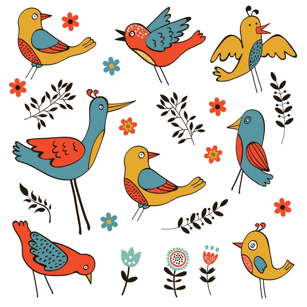 Cute collection of funny birds — Stock Vector