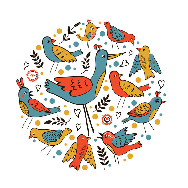 Elegant round composition with birds 