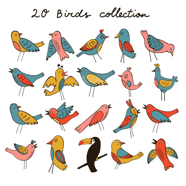 Komik kuşlar Printcute koleksiyonu — Stok Vektör