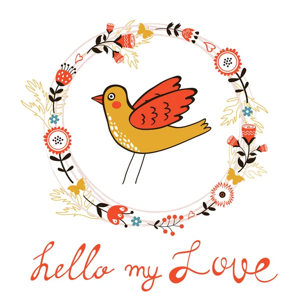 Элегантная любовная открытка с птицей — стоковый вектор