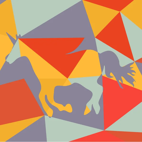 Mooie lopende Eenhoorn paard silhouet op een geometrische achtergrond. Vectorillustratie — Stockvector