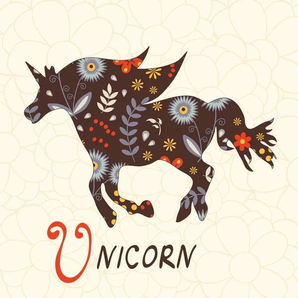Hermoso caballo de unicornio floral — Vector de stock