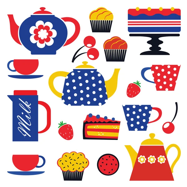 Colorful tea party set — Stock Vector
