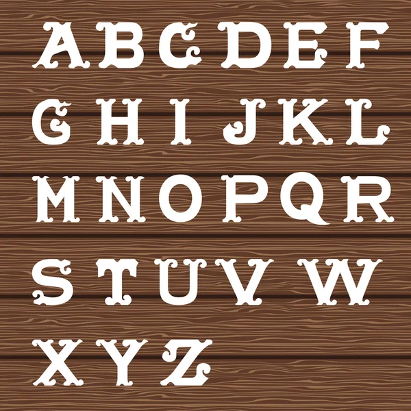 Vintage alphabet on wooden background — Stock Vector