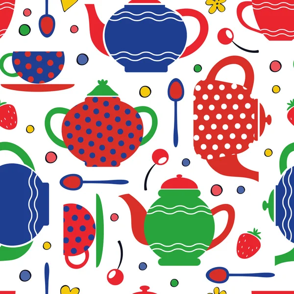 Colorful tea party seamless pattern — Stock Vector