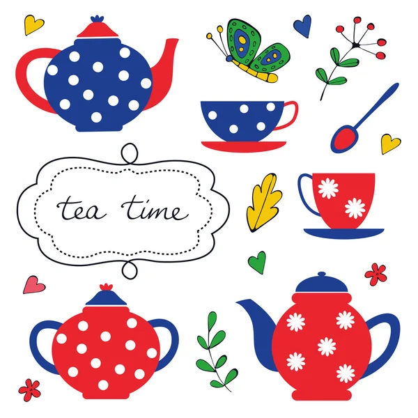 Zestaw kolorowych tea party — Wektor stockowy