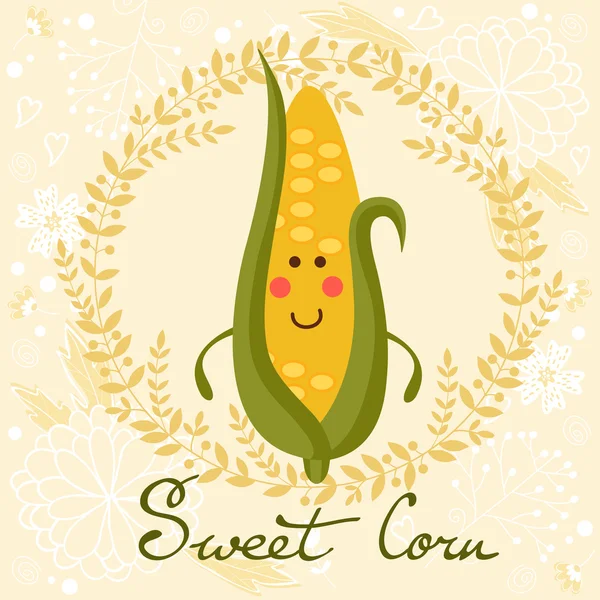 Mignonne illustration de caractère de maïs doux — Image vectorielle