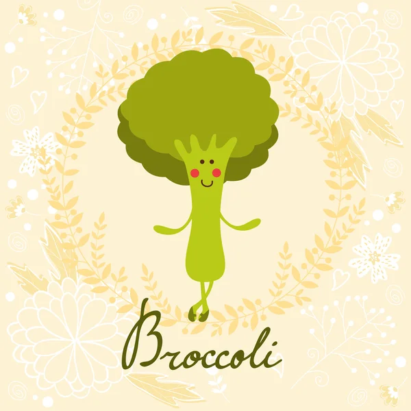 Ilustrasi karakter brokoli manis - Stok Vektor