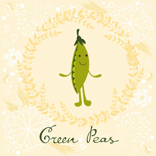 Cute peas character illustration — Stock Vector