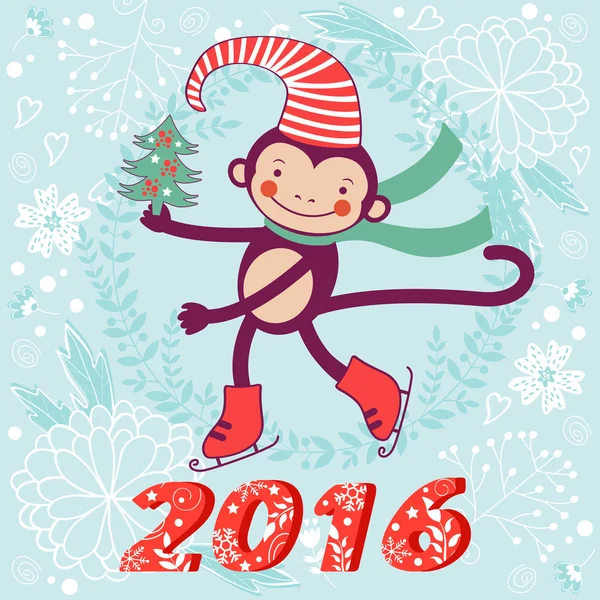2016 cartão com personagem macaco engraçado bonito — Vetor de Stock