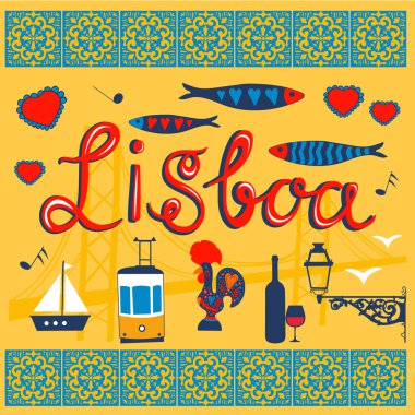 Lisbon related typical icons collection clipart