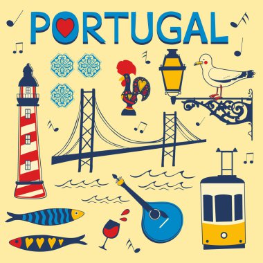 Stylish collection of typical Portuguese icons clipart