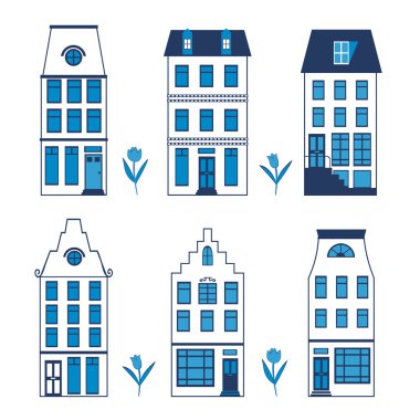 Cute Amsterdam houses colorful set. clipart