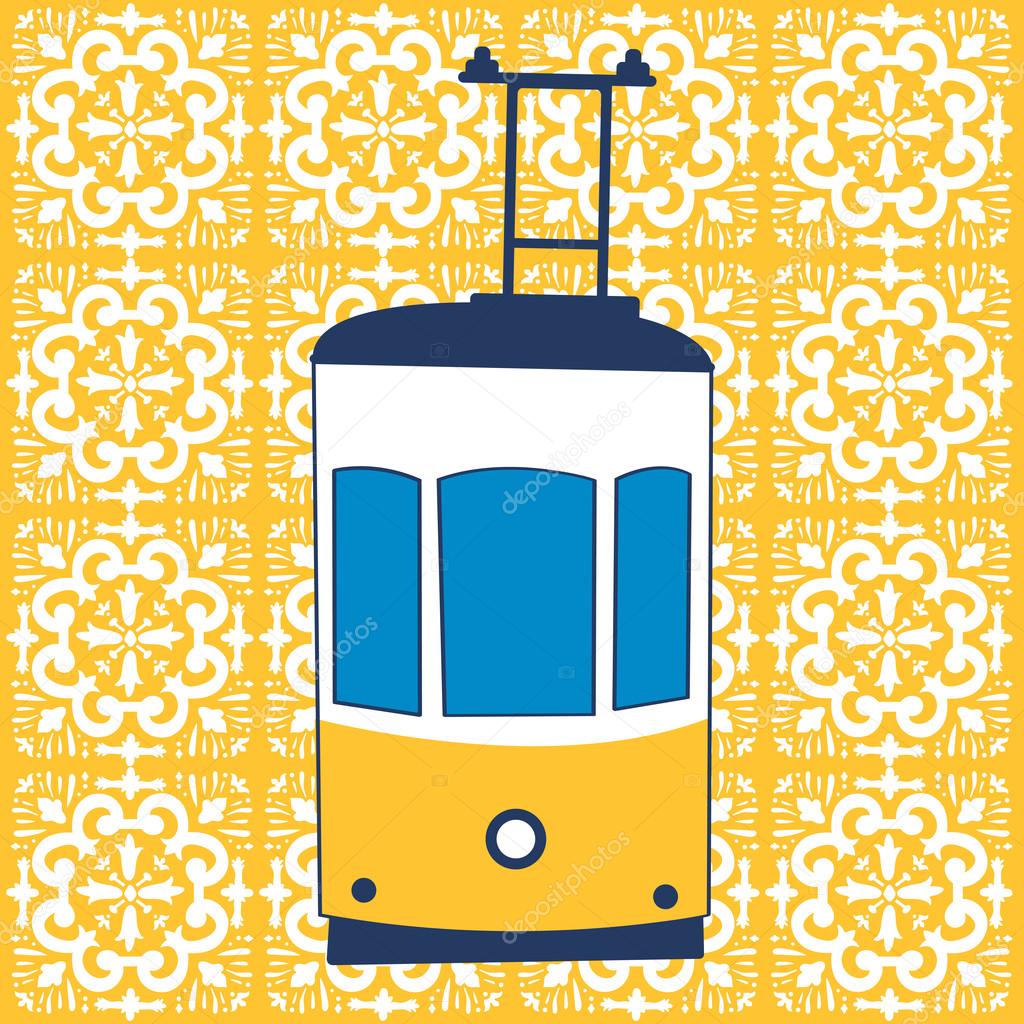 Colorful illustration of traditional Lisbon tram