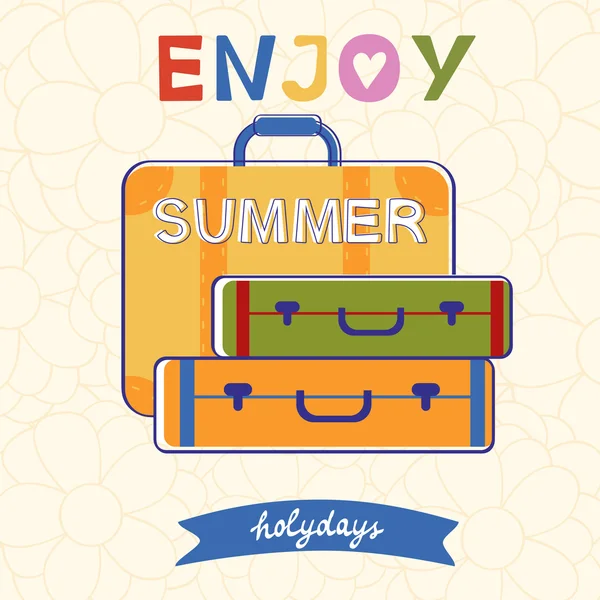 Enjoy summer vector typography with luggage — Stock Vector