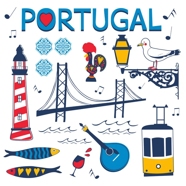 Stylish collection of typical Portuguese icons — Stock Vector