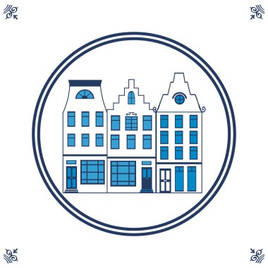 Dutch blue tile with typical houses clipart