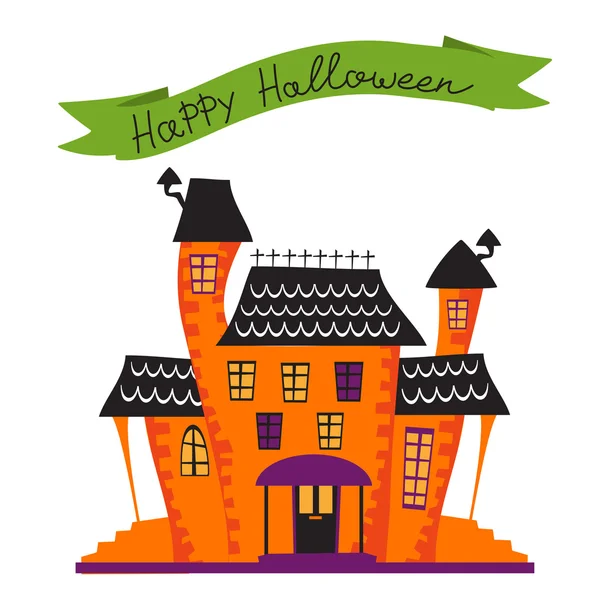 Carte d'Halloween avec maison hantée — Image vectorielle