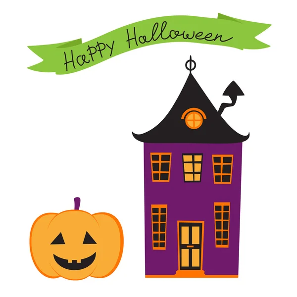 Tarjeta de Halloween con casa embrujada — Vector de stock