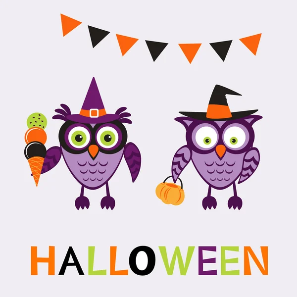 Een illustratie van cute halloween uilen — Stockvector