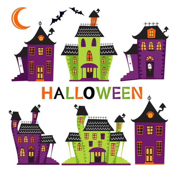 Colección de casas encantadas de Halloween — Vector de stock