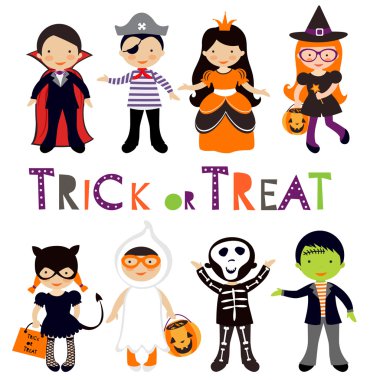 Şirin renkli Halloween kümesi çocuklar
