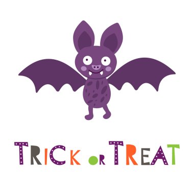 Cadılar Bayramı kartı ile şirin küçük yarasa