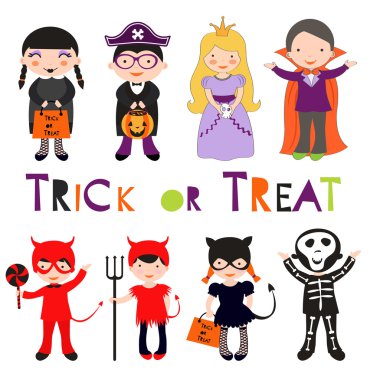 Şirin renkli Halloween kümesi çocuklar