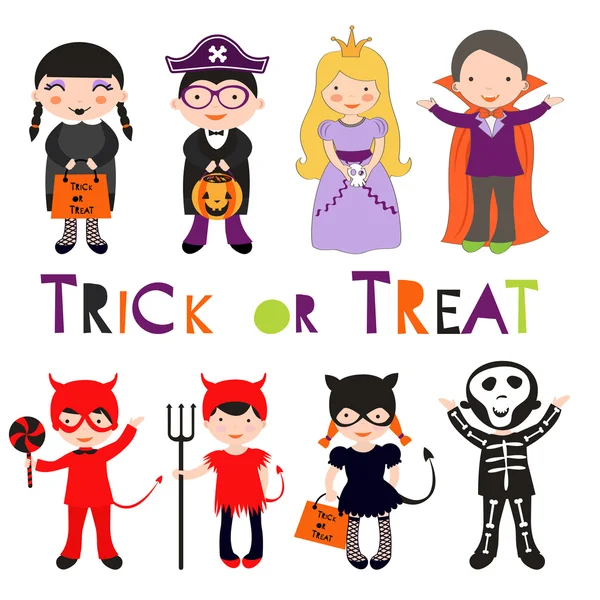 Lindo conjunto de niños de Halloween colorido — Vector de stock