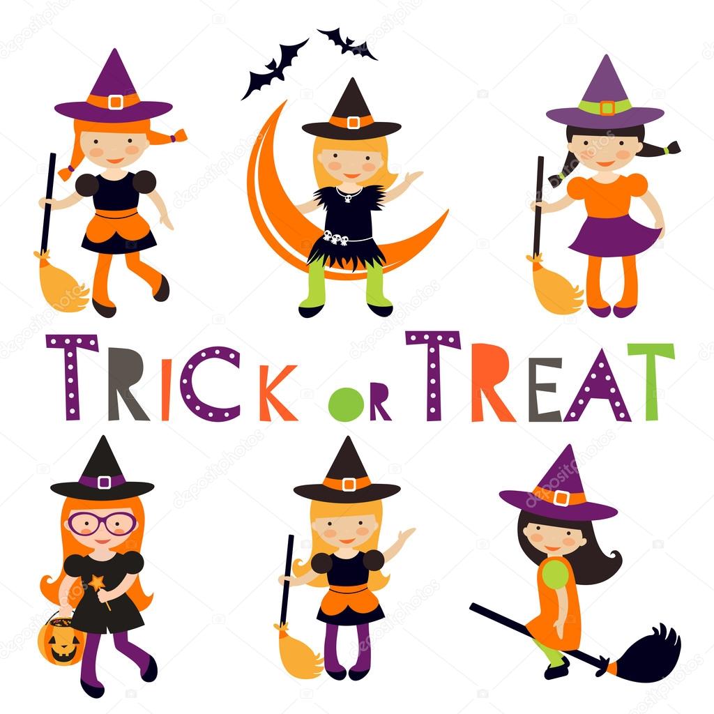 Cute collection of little Halloween witches