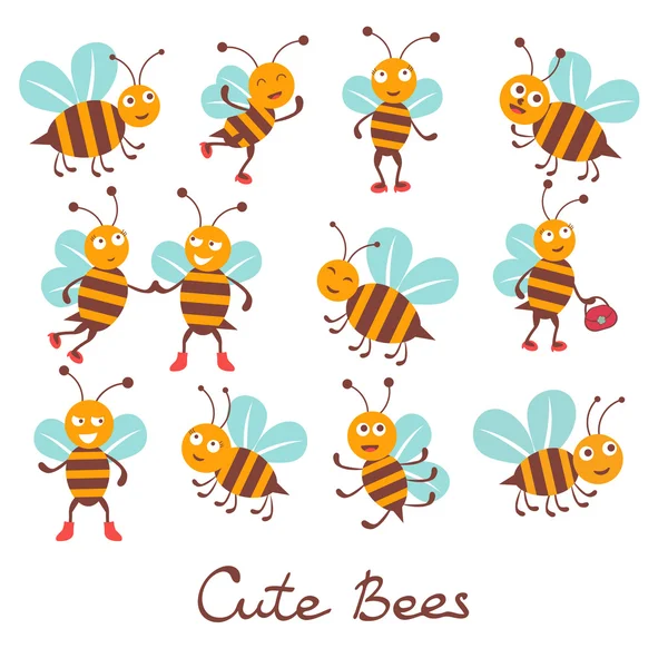 Lindo colorfulbee personajes conjunto ilustración — Vector de stock