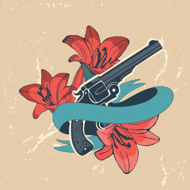 Classic revolvers and lilly flowers emblem clipart