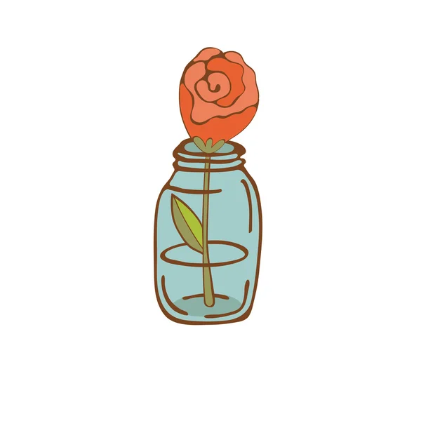 Beautiful rose in glass jar — Stock Vector