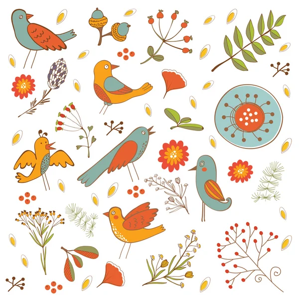 Colorful composition with birds and  flowers — Stock Vector