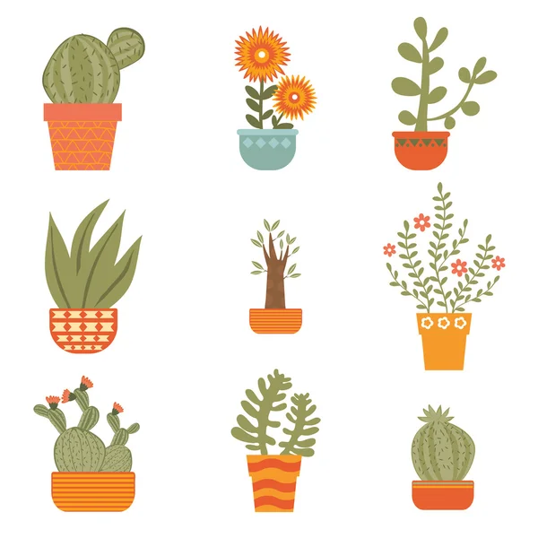 Hermoso conjunto de plantas de interior dibujadas a mano — Vector de stock