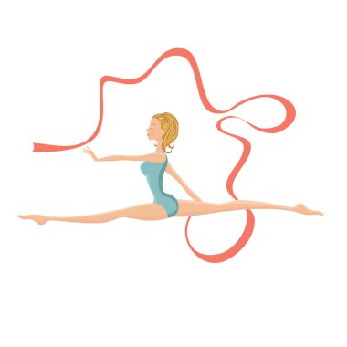 Güzel jimnastik kız kurdele ile gerçekleştirme