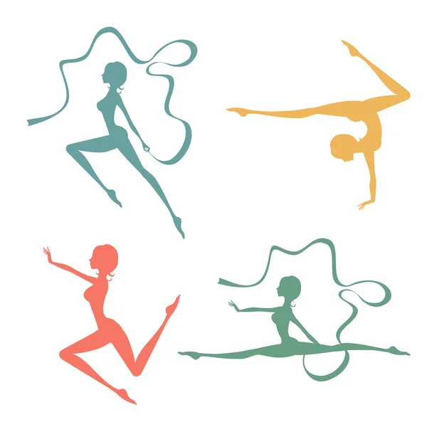 Beautiful silhouettes of gymnastic women — Stock Vector