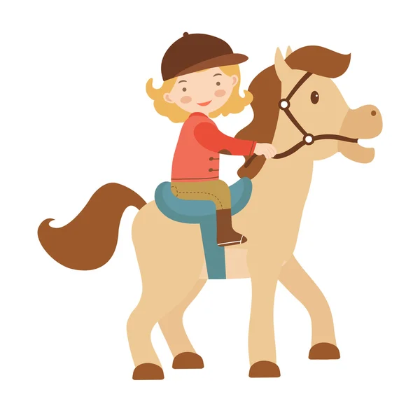 Linda niña montando un caballo — Vector de stock