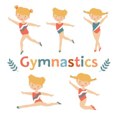 Sevimli küçük jimnastikçi kız karakter kümesi