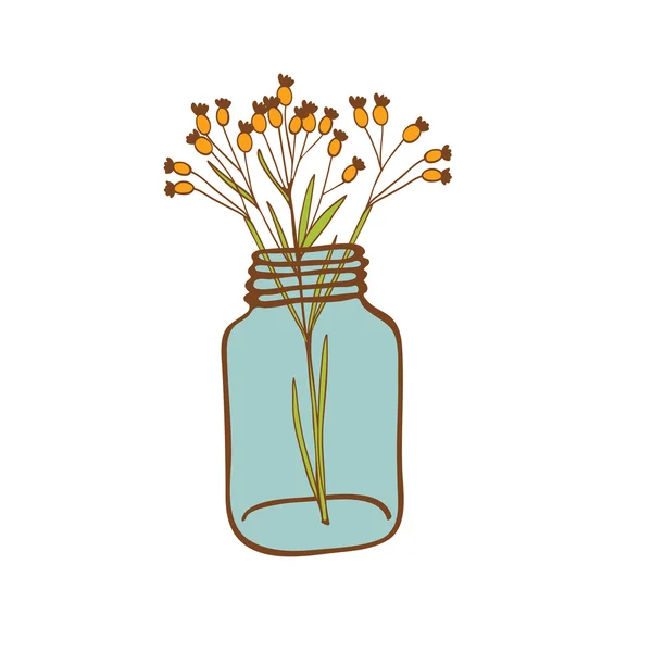 Άγρια λουλούδια σε ένα βάζο γυαλιού — Διανυσματικό Αρχείο