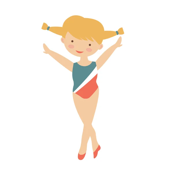 Pequeño personaje de chica gimnasta — Vector de stock