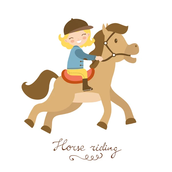 Schattig klein meisje berijden van een paard — Stockvector