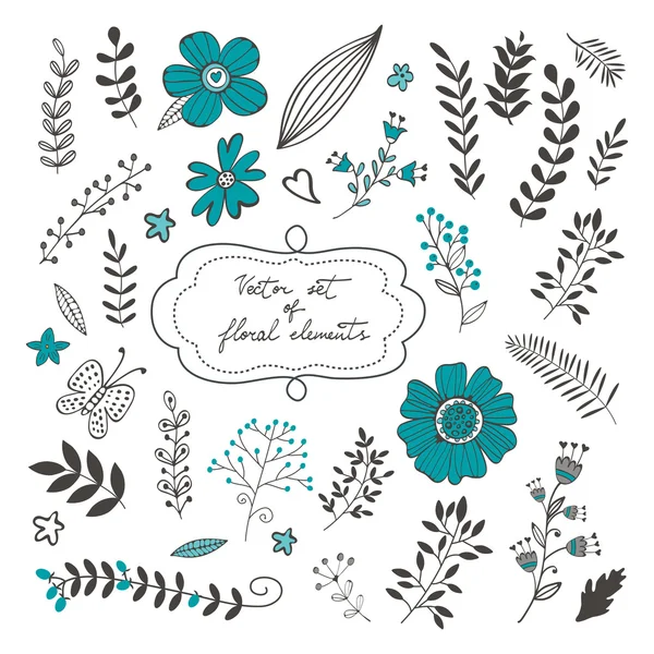Elegant collection with flowers leaves and twigs — Stock Vector