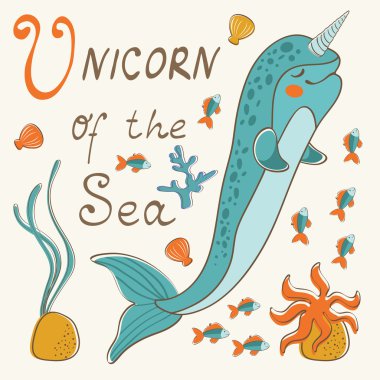 Boynuzlu balina deniz unicorn.