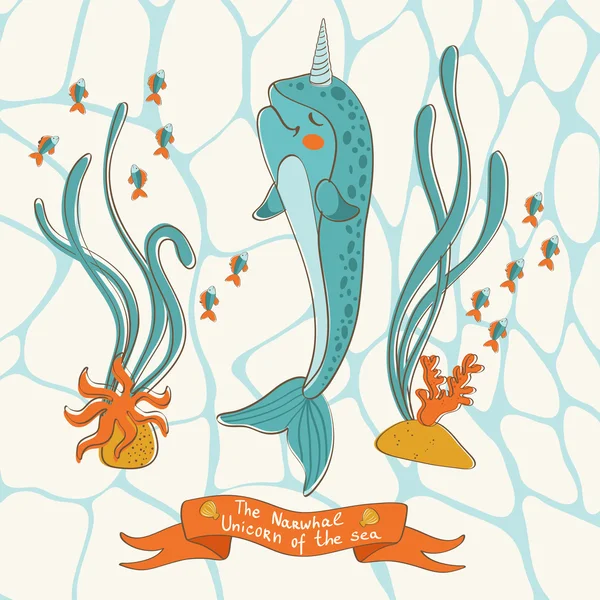 Narval la licorne de la mer . — Image vectorielle