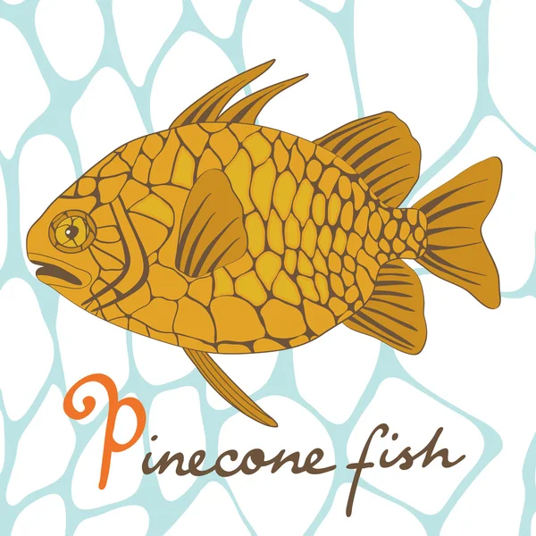 Una colorida ilustración de exóticos peces piña — Vector de stock